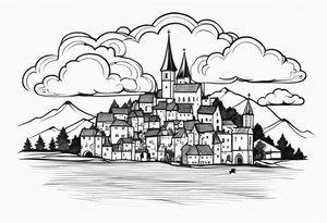 cloud medieval town tattoo idea
