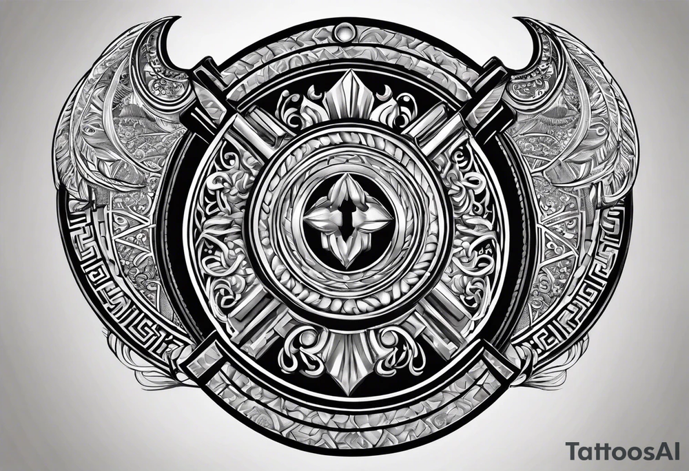 Spartan shield with Greek spiral pattern around it tattoo idea Spartan shield with Greek spiral pattern around it tattoo idea