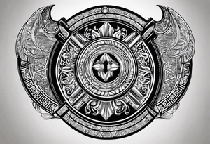 Spartan shield with Greek spiral pattern around it tattoo idea