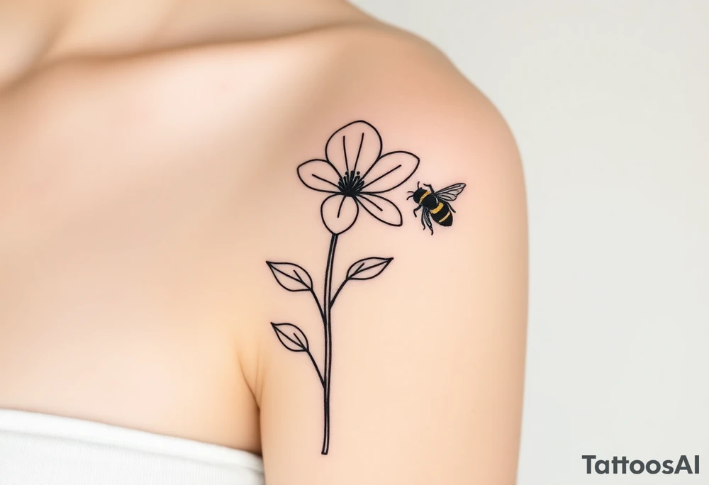 Trillium ovata with a bumble bee hovering near it tattoo idea