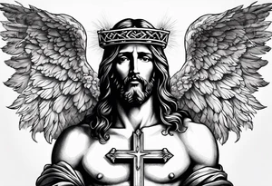 jesus on a cross surround by angel wings for a back tattoo tattoo idea