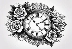 Reloj antiguo con flores y familia tattoo idea