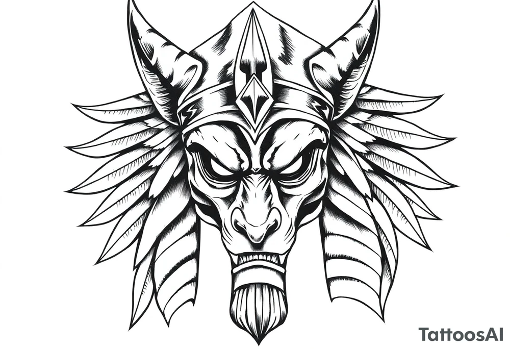 powerful majestic muscle anubis Egyptian god face mix with joker
without eyes with mantle on head tattoo idea