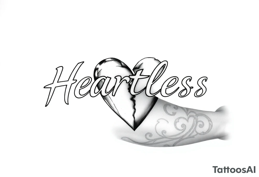 Heartless words written with broken real heart design tattoo idea