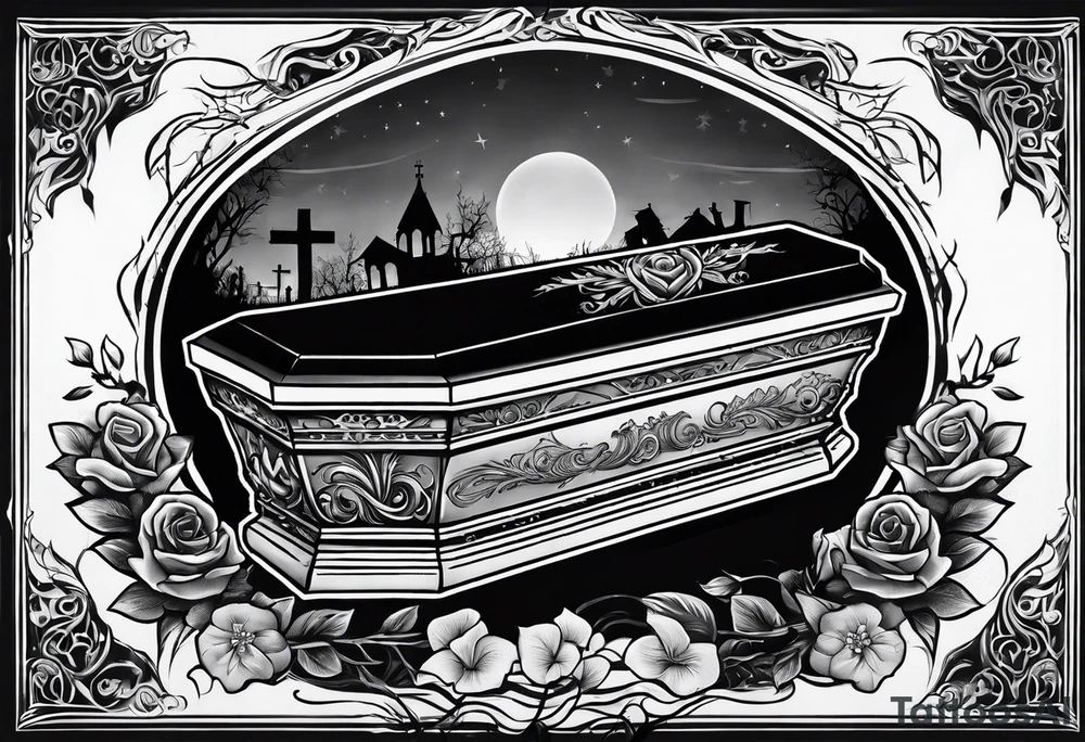 Plain Coffin in graveyard tattoo idea