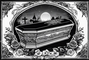 Plain Coffin in graveyard tattoo idea