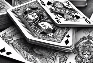 Deck of playing cards being shuffled with the word Magic tattoo idea