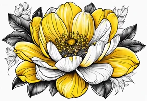 The word manmie in a yellow flower tattoo idea