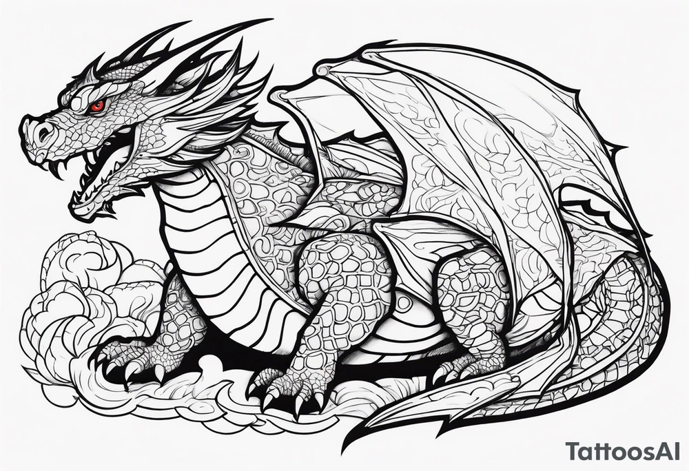 an outline of a dragon wrapping around a turtle tattoo idea