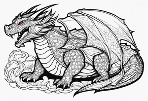 an outline of a dragon wrapping around a turtle tattoo idea