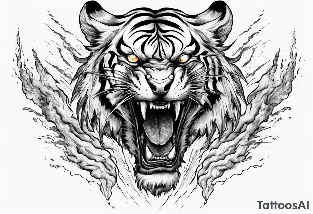mythical ferocious tiger with lightning around it. The tattoo is for a forearm sleeve tattoo idea