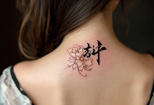 Chinese character 美 (měi, “beauty”) in rose gold ink often decorates a peony or butterfly for elegance and transformation. tattoo idea