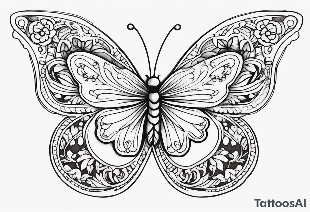 small ornate floral and butterfly sternum tattoo tattoo idea