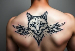 faça uma tatuagem vertical para costas feminina delicada, contendo gato preto, prosperidade, família, espiritualidade e amor tattoo idea