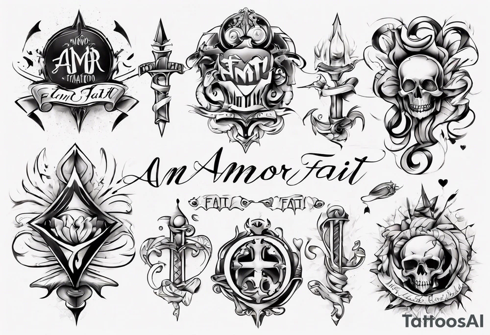 stylized text: "amor fati" tattoo idea