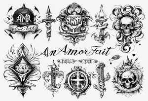 stylized text: "amor fati" tattoo idea