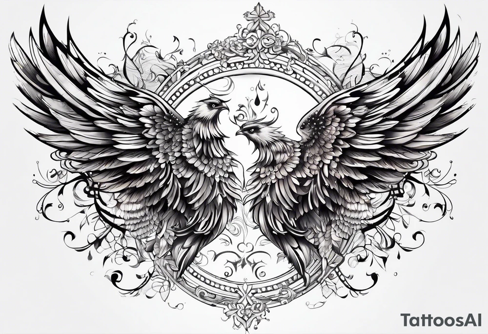 Cool pair of wings on my back to complete some on my upper back with 2 vertical tails going down the middle of my back tattoo idea