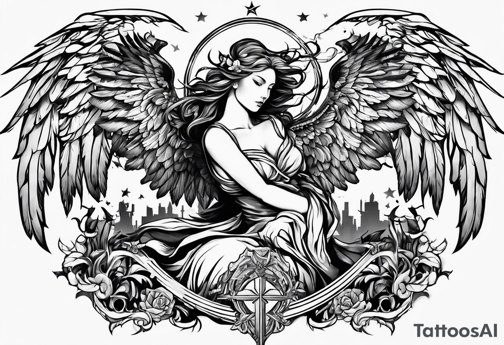 Angelic battle tattoo idea