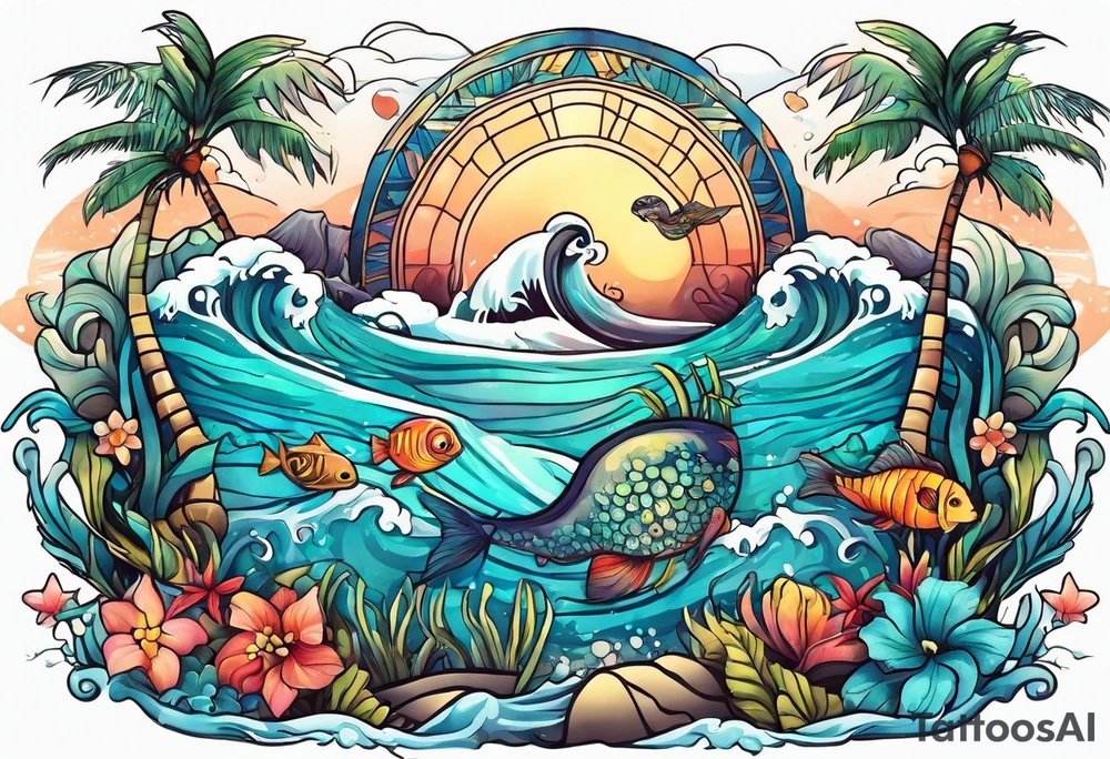 Animal cute , ocean, palm tattoo idea
