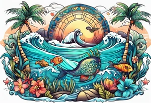 Animal cute , ocean, palm tattoo idea