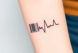 A barcode where one of the lines transitions into a heartbeat monitor pattern, symbolizing love that keeps beating strong tattoo idea