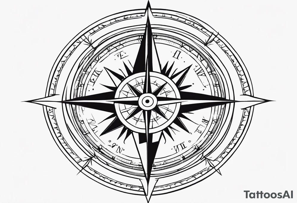 simplistic 8 point compass with north south east and west points being longer tattoo idea