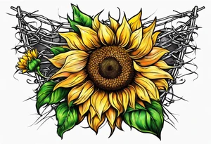Sunflower and barbed wire half sleeve tattoo idea