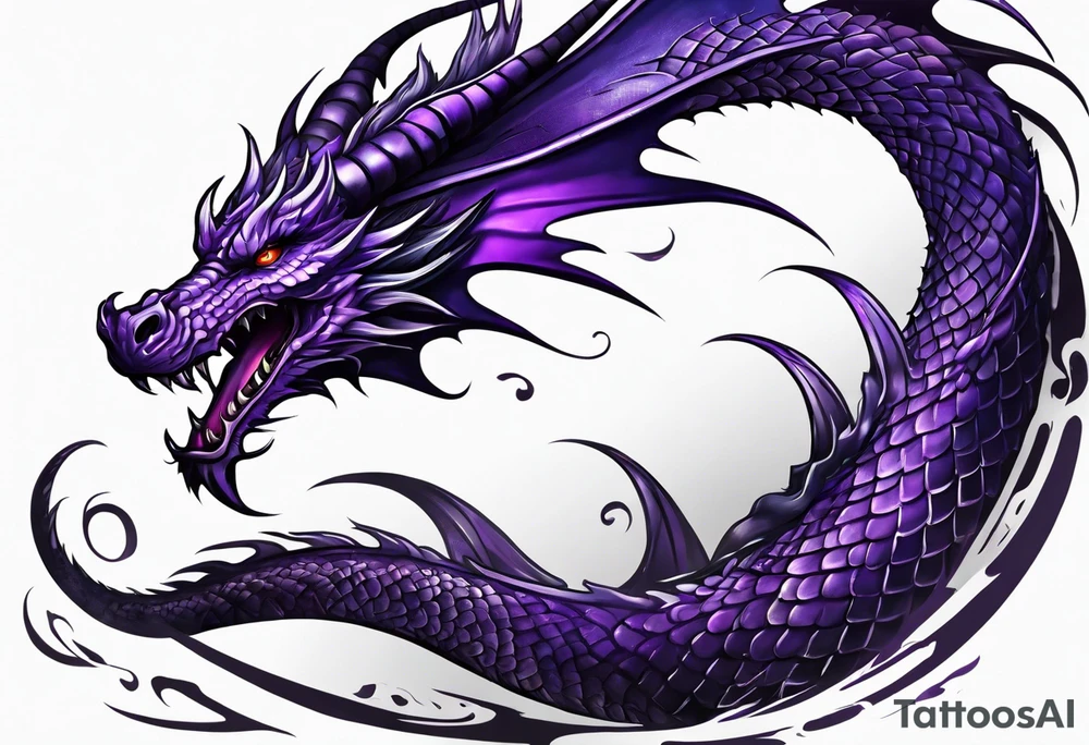 Purple dragon arm sleeve with an eldritch design tattoo idea