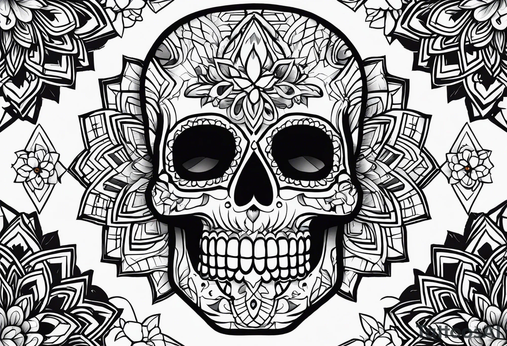 gexagon patern sugar skull tattoo idea