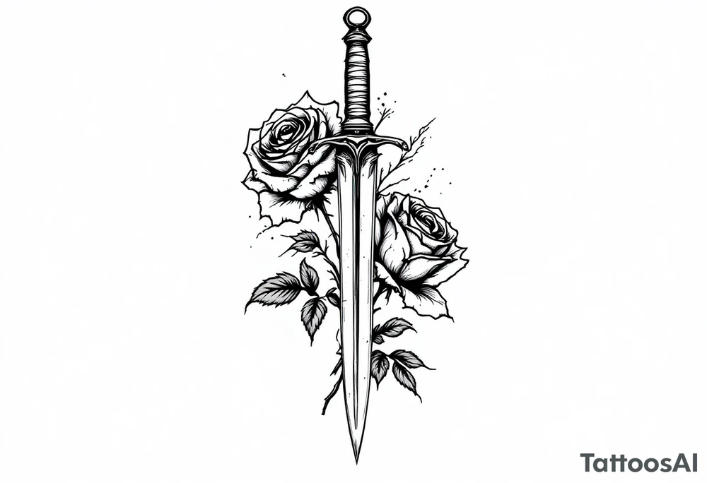 Roses with a dagger through them tattoo idea
