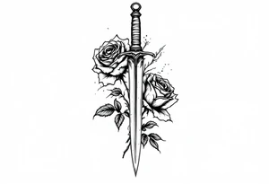 Roses with a dagger through them tattoo idea