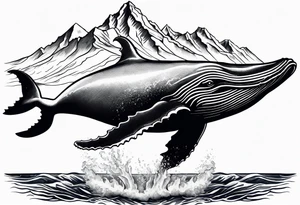 breaching humpback whale with a drawing of the Teton mountains  behind it tattoo idea