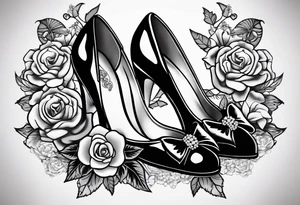 1950s pinup pumps with flowers, pearl necklaces, bows, and lace tattoo idea