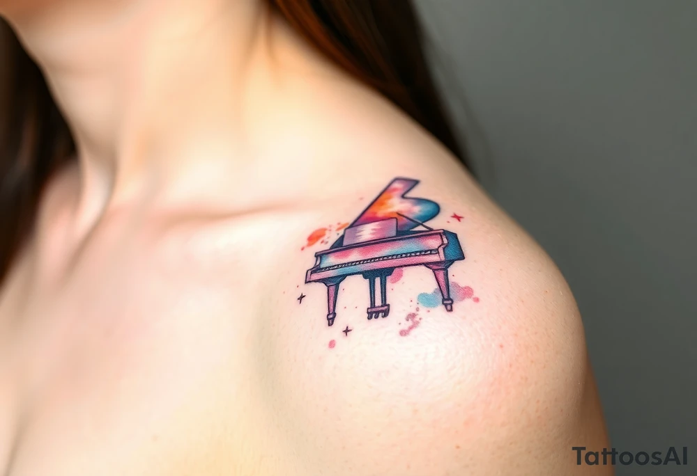 dreamy grand piano under the star tattoo idea