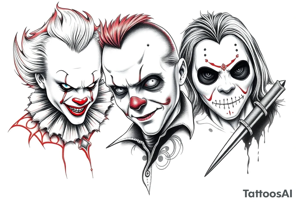 Pennywise, Freddy Krueger, Michael Meyers, jason voorhees, and chucky tattoo idea