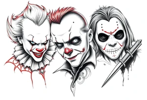 Pennywise, Freddy Krueger, Michael Meyers, jason voorhees, and chucky tattoo idea