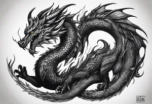Powerfull magestic black fire dragon tattoo idea