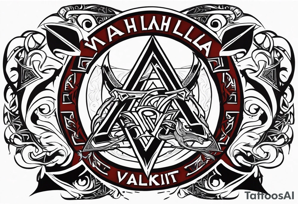 Valhalla sword shield dragon axe Valknut tattoo idea