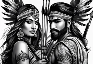 tribal indian couples with bow and arrows tattoo idea