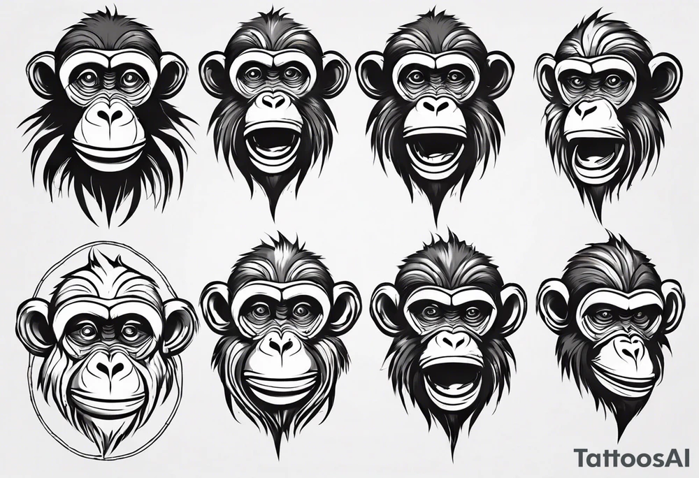 Create an abstract happy monkey body shape on a small disconnected circle where the monkey is just a shape. Do not give the monkey a face. tattoo idea