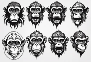 Create an abstract happy monkey body shape on a small disconnected circle where the monkey is just a shape. Do not give the monkey a face. tattoo idea