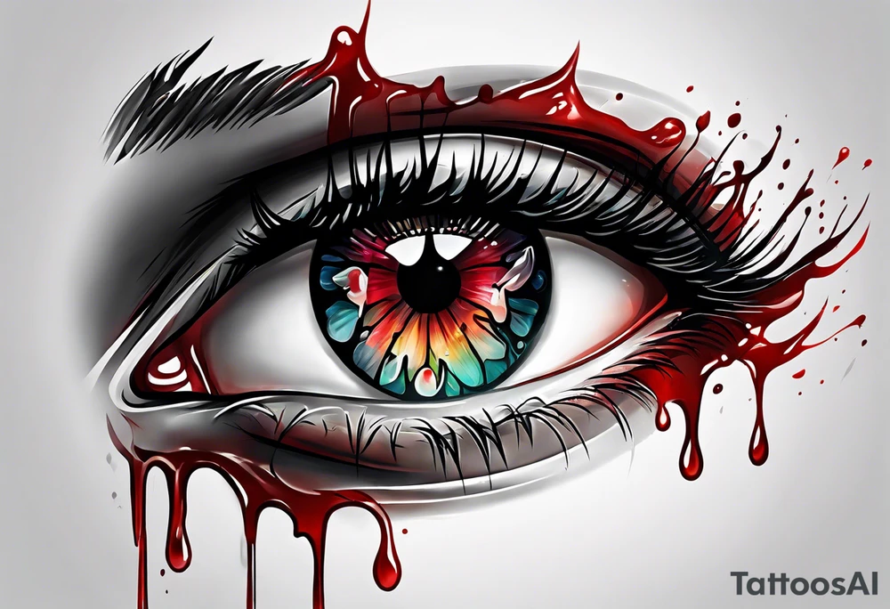 Bloody tears flow from eye tattoo design tattoo idea