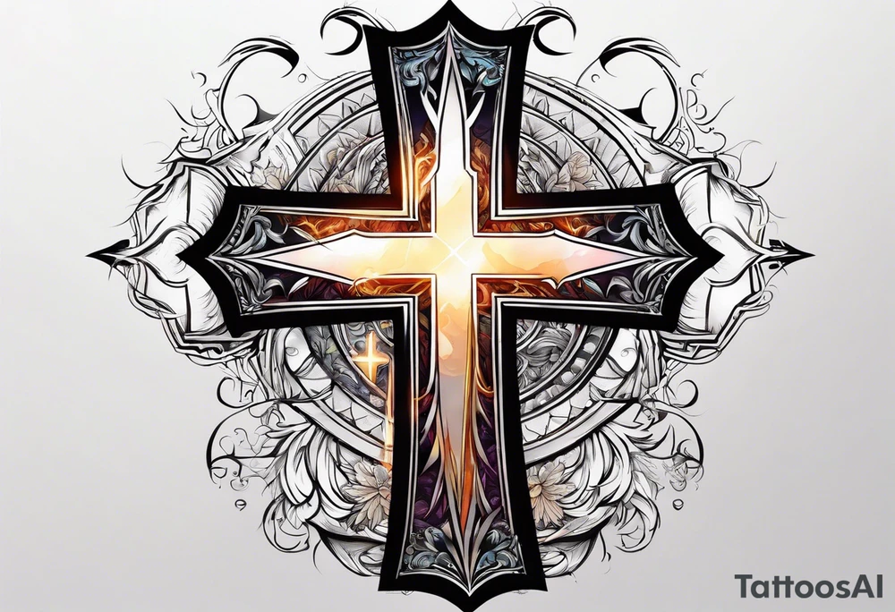 Cross with lightning coming from it tattoo idea