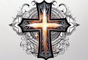 Cross with lightning coming from it tattoo idea