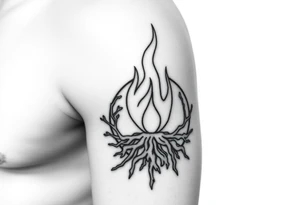 flame in a blooming roots circle tattoo idea