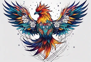 Constellation, animal phoenix , snow , géométric , flower tattoo idea