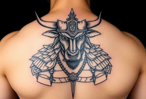 ox dressed up as masculine samurai warrior tattoo idea