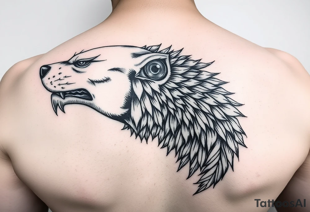 Wędkarz na molo w otoczeniu natury, kolorowy tattoo idea
