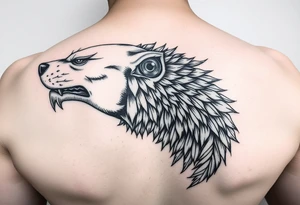 Wędkarz na molo w otoczeniu natury, kolorowy tattoo idea