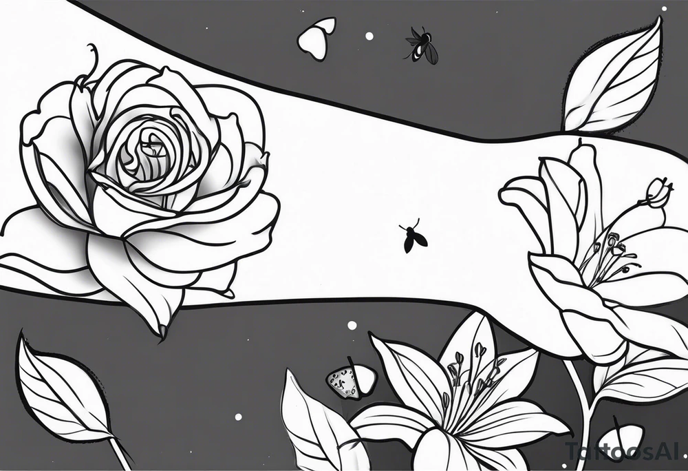 Lily rose with rose bud honey bee arm cuff tattoo idea